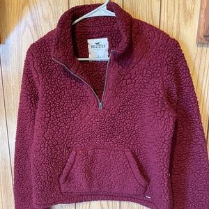 Hollister Sherpa Pullover Red Half Zipped Jacket Womens S